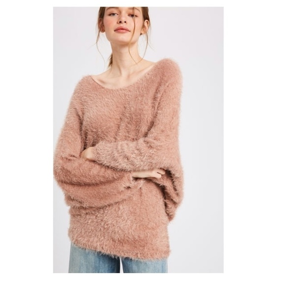 Mauve Furry Soft Open Back Tie Sweater - Picture 2 of 4